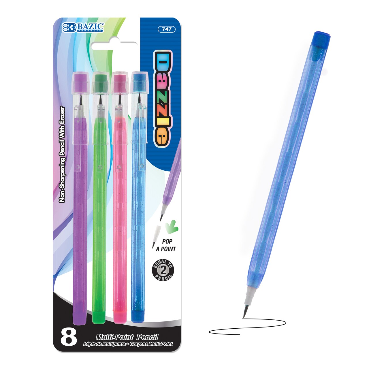 BAZIC Dazzle Multi-Point Mechanical Pencils, #2 Lead, 8 Count